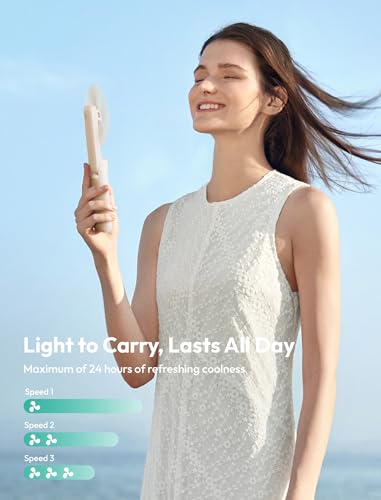 Aecooly Slim Portable Fan, Thin Handheld Fan, USB Rechargeable | Mini Personal [24H Max Cooling Time], Battery Powered Small Foldable Pocket for Travel, Summer, Gifts for Women, Girls -Beige