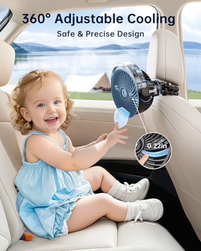 SWEETFULL Misting Stroller Fan – Portable Baby Fan with Spray Cooling, 4 Speeds, Quiet Rechargeable Fans for Travel, Outdoor, Golf Cart, Car Seat, Beach (Black)