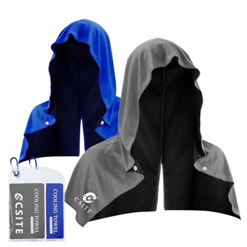 CSITE 2 Pack Cooling Hoodie Towels, Instant Cooling Towels for Neck and Face, UPF 50 Sun Protection, Ice Towel for Hot Weather, Head Towel for Sports, Camping, Cycling & More Activities