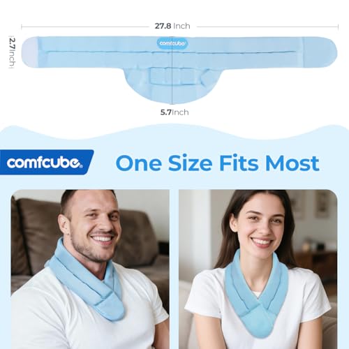 Neck Ice Pack Wrap for Cervical Pain and Cooling, 2 Hours Long Lasting Cold Ice Pack for Neck Injuries, Flexible Cold Pack for Hot Weather, Hot Flashes, Surgery, Office Pressure