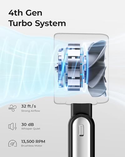 Portable Handheld Turbo Fan - 5 Gear High Speed 4000mAh Rechargeable Mini Personal Hand Fan Blow Cold Air, Battery Operated Travel Essentials, Beach Vacation, Gifts for Women, Men (Black)