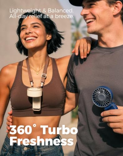 Diveblues Portable Handheld Fan D6036 Cream | 7.4m/s High Speed Turbo, 180° Foldable 4-in-1, Personal Neck Fan with Carabiner Clip, 100 Speed Stepless Control