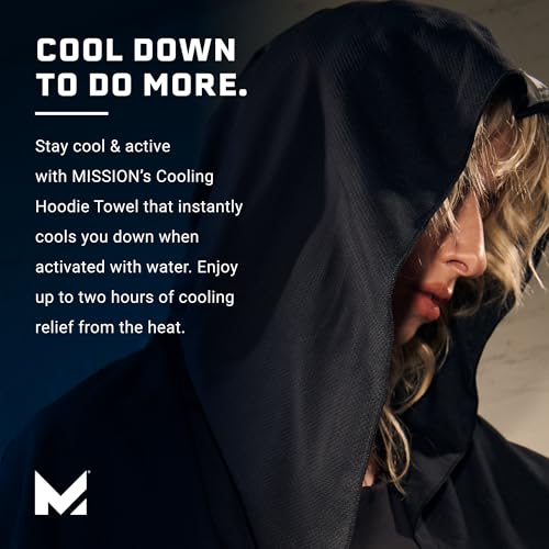 MISSION Cooling Hoodie Towel, Evaporative Cool Technology, Cools Instantly When Wet, UPF 50 Sun Protection, Contours Your Head to Stay in Place, Great for Sports, Fitness, Gym