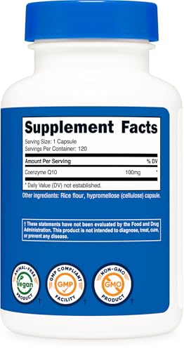 Nutricost CoQ10 100mg, 120 Vegetarian Capsules, 120 Servings, GMO-Free