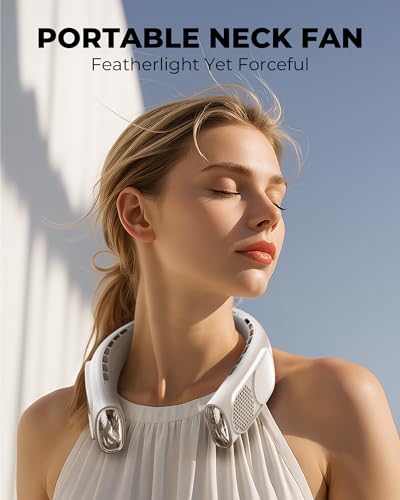 GOTOTO Portable Neck Fans that Blow Cold Air, Wearable Bladeless Neck Fan | Rechargeable 360° Personal Fan Neck Cooler, 3-Speed, LED Display, 4000mAh, Type C, Travel, Outdoor, Birthday Gift for Women