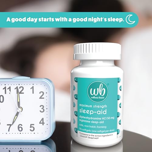 Wellness Basics Sleep Aid | Maximum Strength Diphenhydramine HCl 50 mg | Non-Habit Forming | Twin Pack -192 Total Softgels for Restful Sleep