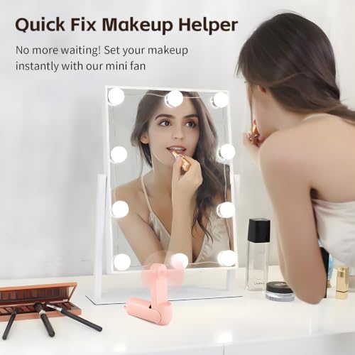 Portable Fan, Mini Handheld Fan with Power Bank, Cute USB Rechargeable Pocket Fan, Foldable Small Cooling Fan with LED Light, Personal Travel Fan,Summer,Beach Essentials,Summer Gift for Women