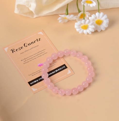 AD Beads Handmade Gemstone Stretch Elastic Bracelet Crystal Healing Reiki Nature's Beauty and Spiritual Essence Unisex (10mm, Rose Quartz)