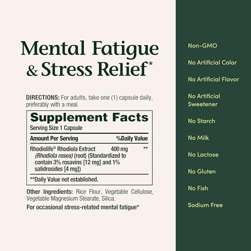 Nature's Bounty Mental Fatigue & Stress Relief, 400 mg, 30 Capsules