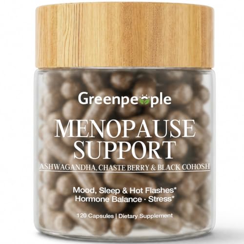 GREENPEOPLE Menopause Supplements for Women, 120 Vegan Capsules Gluten-Free | Menopause Support with Ashwagandha, Chatsberry, Black Cohosh & Red Clover for Hot Flashes, Mood, Sleep & Hormonal Balance