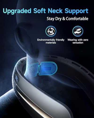 Neck Fan, 3 Turbo Portable Fans with Neck Support, 4 Speed & LED Display, 5200mAh Rechargeable Personal Fan, Hand-Free Wearable Bladeless Cooler, Gift for Travel Birthday, Men, Women