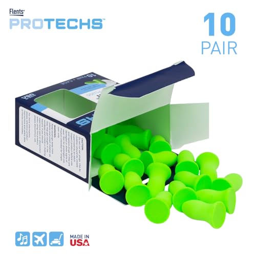Flents Protechs Quiet Contour Foam Ear Plugs, NRR 33, 10 Pair, Green