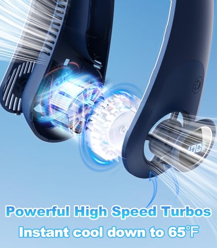 Portable Neck Fan With LED Display, Hands-free 5 Speeds Cooling, Neck Support, Lightweight, Battery Operated, Personal Bladeless Fan Rechargeable, Gift for Women Men, Hot Flashes, Travel, Camping