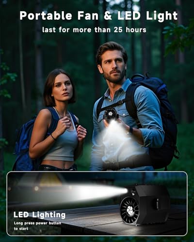 JKBOOM Portable Waist Fan, 9200RPM High Speed Wearable Fan, Mini Rechargeable Personal Fan for Jobsite & Outdoor, 25H Runtime, 25dB Quiet, Belt Fan with LED Flashlight for Men, Black