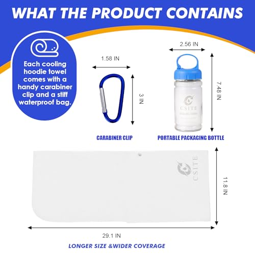 CSITE Cooling Hoodie Towels for Neck and Face, UPF 50 Sun Protection & Instant Cooling, Ice Towels for Hot Weather, Soft Breathable Towel for Sport, Work Out, Gym, Camping & More Activities（White）