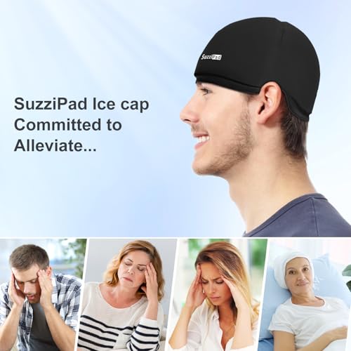 SuzziPad Chemo Cooling Cap for Chemotherapy Care for Women and Men, Black | 360° Full-Head Cold Cap With Soft Lycra & Reusable Solid Gel, Soothes Migraines, Tension Headaches & Chemo Discomfort