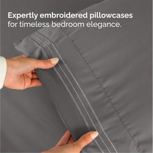 Queen Size 4 Piece Sheet Set - Breathable & Cooling Sheets - Dark Grey