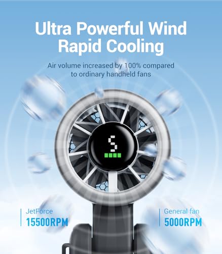 Diveblues Portable Handheld Turbo Fan | 3 IN 1 Hand/Neck/Desk Fan, Up to 12 Working Hours, 5 Gear Wind, Battery Operated, Travel, Working, Outdoor Activities