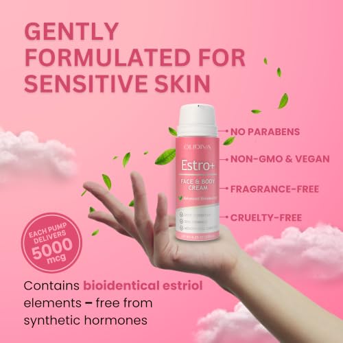 Estro+ Face Cream for Woman | Bioidentical Hormone Support & Synthetic Estriol Free Skin Hydration | For PMS & Menopausal Comfort & Skin Firmness – 4.23 oz (3 Month Supply)