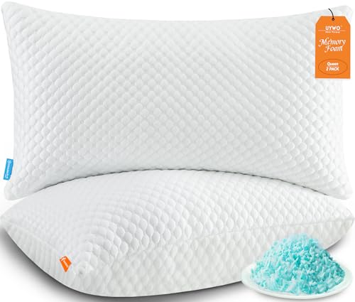 UYWO Cooling Pillows Queen Size Set of 2, Adjustable Memory Foam Pillows | Firm/Soft Cooling Bed Pillows for Side/Back/Stomach Sleepers, Ergonomic Neck Support Pillow