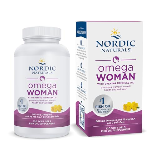 Nordic Naturals Women's Omega-3 w/Evening Primrose Oil, Lemon - 120 Count | 800mg Evening Primrose Oil w/GLA for menopause relief (hot flashes, night sweats). Hormonal balance. 60-day supply.
