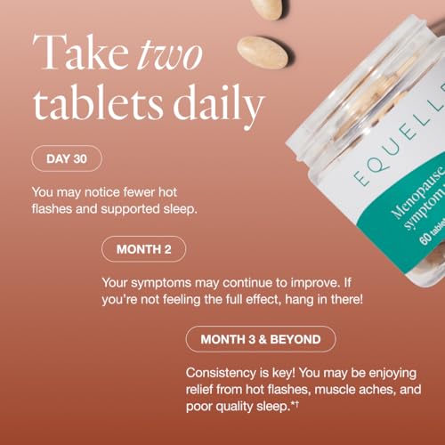 EQUELLE Multi-Symptom Menopause Relief Supplement for Women, Plant-Based S-Equol, Non-Hormonal & Non-Prescription, Fewer Hot Flashes, More Sleep, Relieves Muscle Aches, 3 Month Supply (180 Tablets)