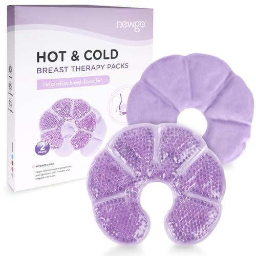 NEWGO Breast Ice Pack, Hot/Cold Therapy for Nursing & Engorgement, 2 Pack | Double-sided Material, Reusable Ice Pack for Breastfeeding, and Post-surgery Comfort, Soothing Relief