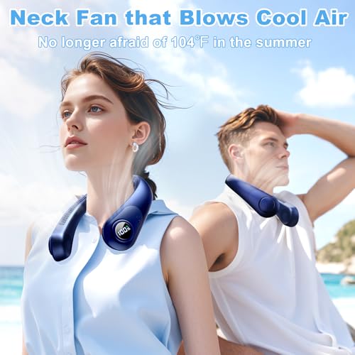 Portable Neck Fan that Blow Cold Air, LED Display, Rechargeable Hands-Free Wearable Cooling Personal Fan, 5 Speed, Neck Support, Bladeless Neck Air Conditioner, Gifts for Women/Men, Hot Flashes