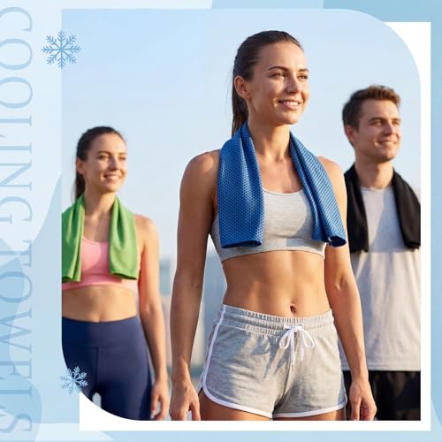 Honoson 30 Pack Cooling Towels for Neck and Face, 27 x 16 Inch Cool Chilly Towels, Microfiber Reusable Sweat Rag with Pouch for School Sport Team, Athlete, Gym, Workout and Outdoor Use (Classic Color)