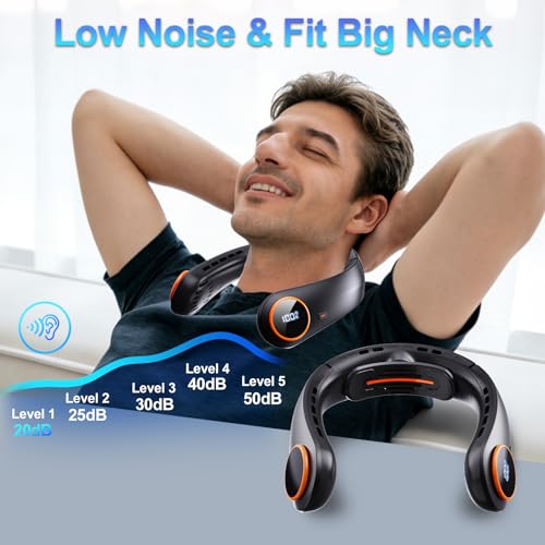 Portable Neck Fan, 5000mAh Bladeless Fan with 3 Built-in Fans, Instant Cooling 360° Surround Airflow & LED Display, Wearable Personal Fan for Outdoor, Travel, Gifts for Women Men (Black)