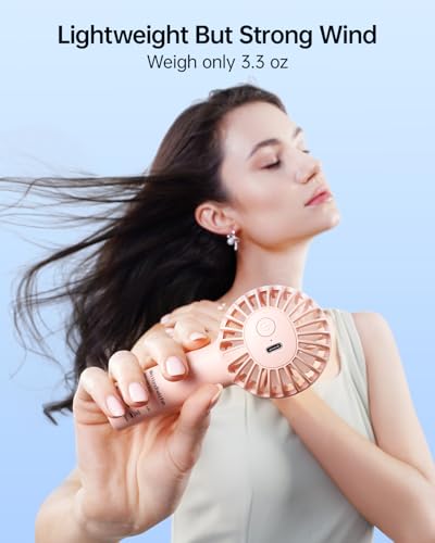 SWEETFULL Mini Portable Fan - Rechargeable Handheld Fan, 3 Speeds Personal Small Hand Gifts for Travel Essentials, Lash, Makeup, Eyelash, Kids, Girls, Women - USB, Cute Design Pink