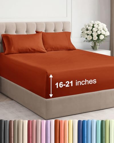 Extra Deep Pocket Queen Size Sheet Set - Breathable & Cooling - Terracotta
