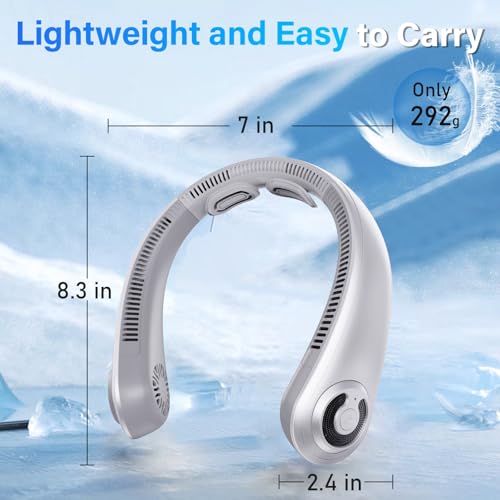 5000mAh Portable Neck Fan, [16H Long Lasting] Bladeless Personal Fan, 5 Speeds Wearable Fan for Neck, Ultra Quiet Rechargeable Cooling Fan for Travel, Outdoor, Hot Flashes, Golf, Office