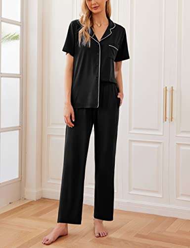 Ekouaer Womens Pajamas Set Short Sleeve Button Down Top & Pants Lounge Pjs