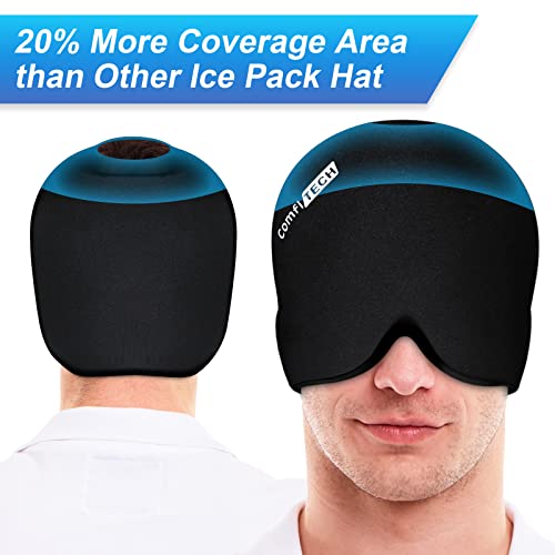 ComfiTECH Head Ice Pack Wrap Cold Cap Cooling Gel Hat, Black, L | Remains Pliable Frozen, Cold Compress for Head, Sinus Tension, Stress and Puffy Eyes