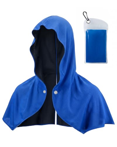 Cooling Hoodie Towel for Neck and Face，Sun Protection & Instant Cooling，Cool Towels for Hot Weather，Soft Breathable Towel for Sports, Gym, Workout, Camping & Cycling, Blue, 1 Pack