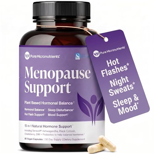 Menopause Supplements for Women, Hot Flashes & Night Sweats, 60 Count | Sensoril Ashwagandha, DIM, chaste berry & black cohosh support natural hormone balance, sleep & mood