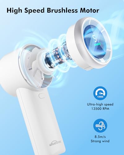 WHATOOK Portable Handheld Mini Fan: High Speed Cooling Fan, 10 Hours Battery Life, USB Rechargeable, Small Essentials for Women, Beach Travel, Vacation (White)