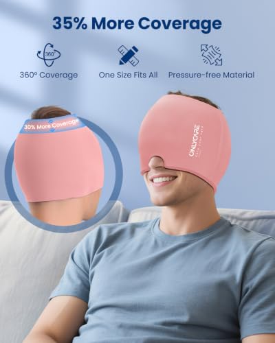 ONLYCARE Migraine Relief Cap, Headache Relief Cold Cap with Odorless Gel | Cooling Hat Head Wrap Soothing Face Ice Pack Mask Products for Tension Stress Hangover & Puffy Eyes, Relaxing Gifts for Women