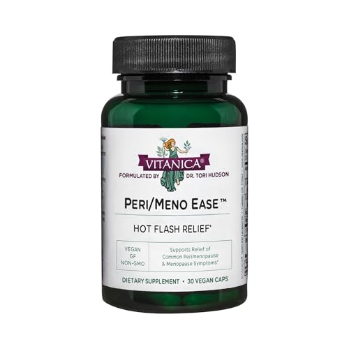 Vitanica Peri/Meno Ease - for Perimenopause and Menopause Symptoms - Hot Flash Relief with Clinically Studied Siberian Rhubarb Extract - Supports Sleep and Stress with Ashwagandha - Vegan - 30 Caps