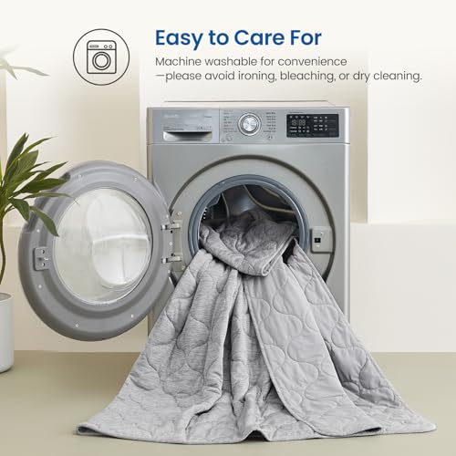 Cozy Bliss Cooling Dual-Sided Blanket for Hot Sleepers, Q-Max>0.46 Lightweight Soft Breathable Bed Blanket, Double Side Cooling Throw for Night Sweats (Silver Grey, 50"x70")