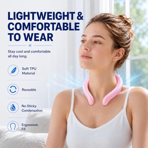 Neck Cooling Tube for Summer Heat Relief, 2 Pack, Reusable Ice Cooling Ring, Wearable Collar for Sports, Outdoor Work, Travel and Hot Flashes, Pink and Blue