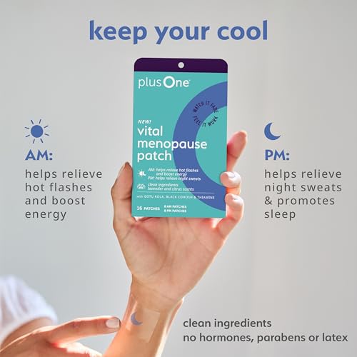 plusOne Vital Menopause Patches AM & PM, Hot Flash Night Sweat Support 16ct | Sleep support, menopause symptom support, menopause hot flash relief, promotes energy & sleep