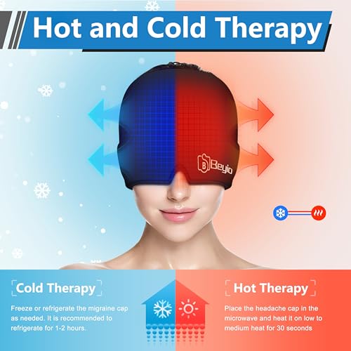 Migraine Relief Cap, All Around Gel Covered Reusable Headache Relief Cap, Black Migraine Cap for Headache Relief, Puffy Eyes | Migraine Relief Products, Shade, 360 Degree Surround, Multiple wearing methods,for Headache Relief, Puffy Eyes and Tension