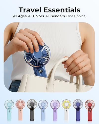 TUNISE Portable Handheld Fan, Portable Fan Rechargeable, 4000mAh, 180° Adjustable, 6 Speed Wind, Display Electricity in Real Time, USB Rechargeable Foldable F an, Quiet Personal Fan with Power Bank