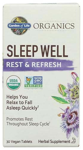 Garden of Life Organics Sleep Well Rest & Refresh Tabletleri, Limon Melisa, Yeşil Çay Özü, Papatya ve Probiyotikler İçerir – Rahatlatıcı Uyku ve Dinlenmeyi Destekler, GDO'suz, Glutensiz, Vegan, 30 Tablet