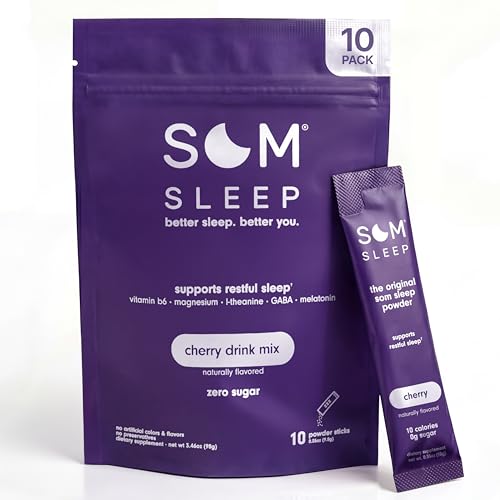 Som Sleep Powder Sleep Aid Adults, Melatonin Magnesium, Cherry, 10-Pack