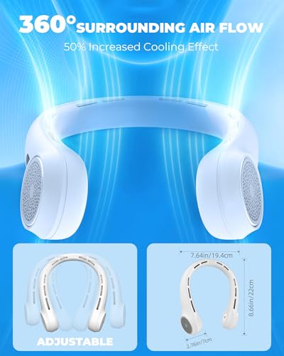 Neck Fan with 4000mAh Rechargeable Battery & LED Display, Portable Personal Cooler for Women/Men, 3-Speed Bladeless 360° Cooling Fans, Stylish Gift for Gym/Travel/Office, White