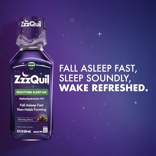 ZzzQuil Liquid Sleep Aid, Diphenhydramine 50mg HCl, Nighttime Sleep Aid Liquid, Sleep Aids for Adults, Warming Berry Flavored, 12 FL OZ