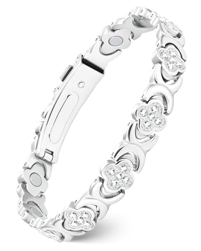 Feraco Pure Copper Bracelets for Women, Ultra Strength Magnetic Bracelet | Neodymium Magnets & Sparkling Cubic Zirconia, Adjustable, Infinite Clover Jewelry